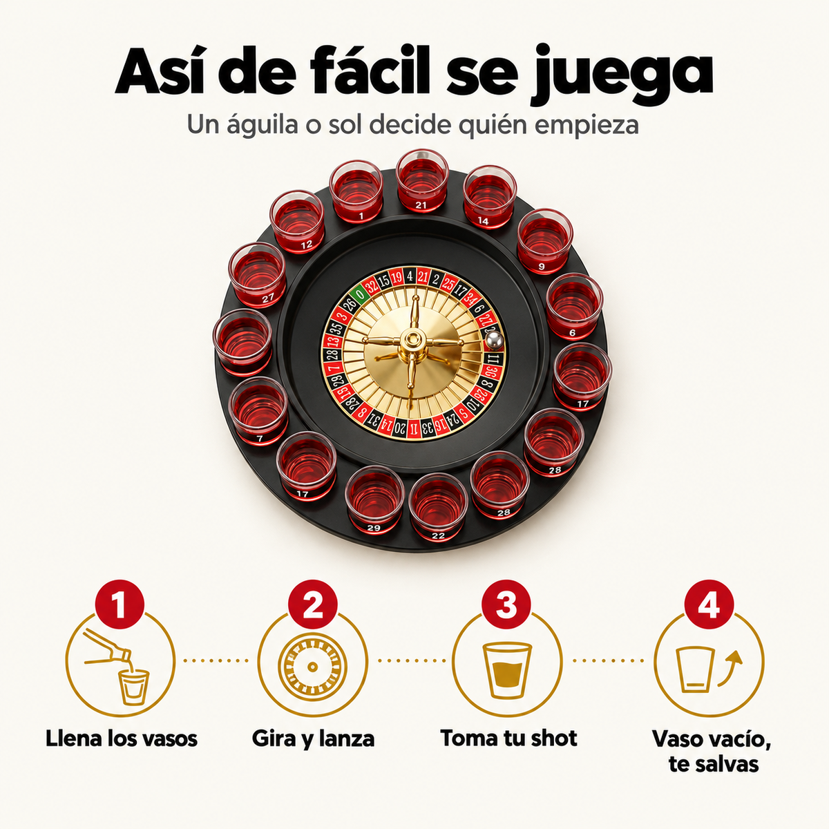 Ruleta de shots de 16 vasos para tus fiestas